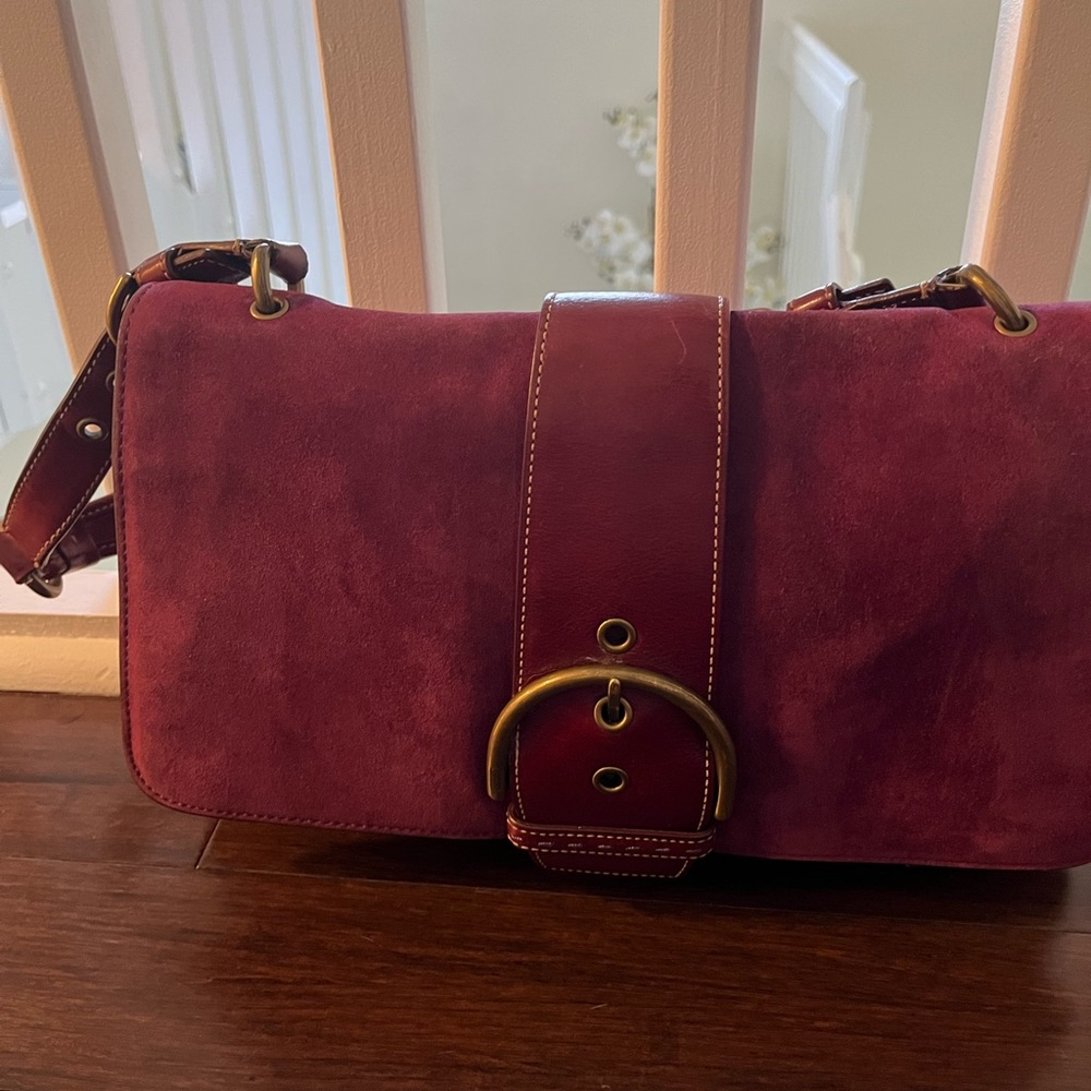 Coach 9664 - Purple Suede Shoulder Bag with Burgundy Leather Trims!!